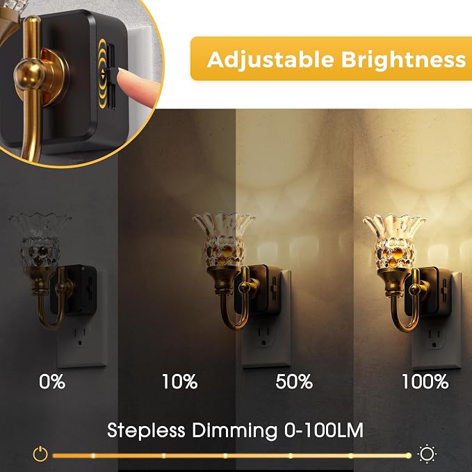 L LOHAS LED Night Lights Plug into Wall, 3000K LED Floral Night Light | 2 Pack Auto Sensor, 0-100lm Adjustable Brightness Plug in Nightlight, for Hallway Bedroom Stairway Gift