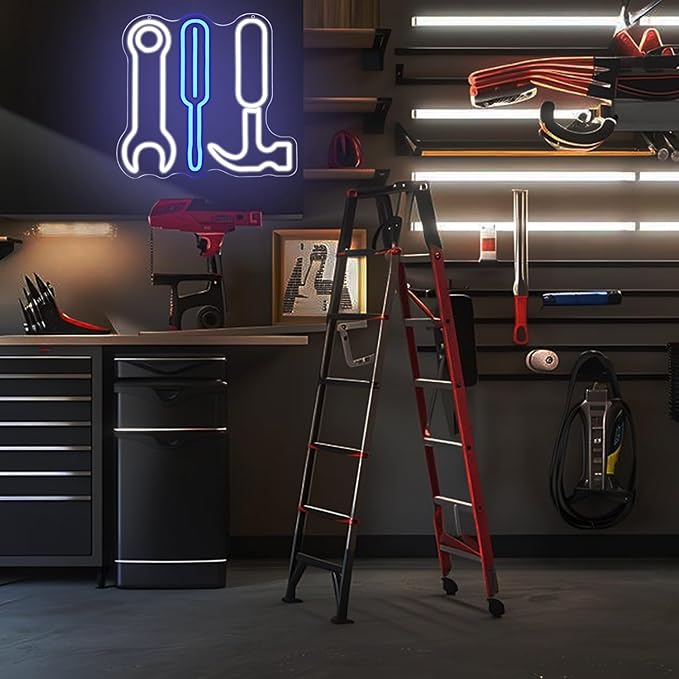 Tool Set Neon Sign Garage Neon Sign for Wall Decor LED Neon Lights for Hardware Shop USB Dimmable Neon Sign for Man Cave Workshop Garages, or Shops 12.9x13.7 Inches
