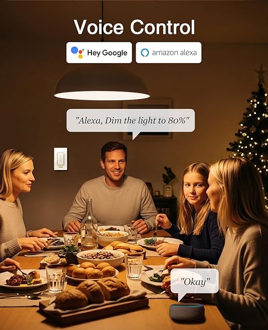 GHome Smart Dimmer Switch, Single Pole, 2.4GHz WiFi Dimmer Light Switch Works with Alexa and Google Home, Voice & APP Remote Control | Timer & Schedule | UL FCC Certified, Neutral Wire Required, White