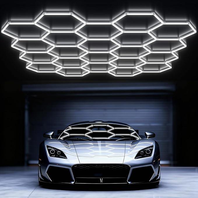 Hexagon Garage Lights: 581W 5 Grids Hexagon Led Lights 63910LM | 6500K Ultra Bright Hex Light, DIY Honeycomb Light for Garage, Shop, Basement, Barber, Homegym, Car Detailing, Studio