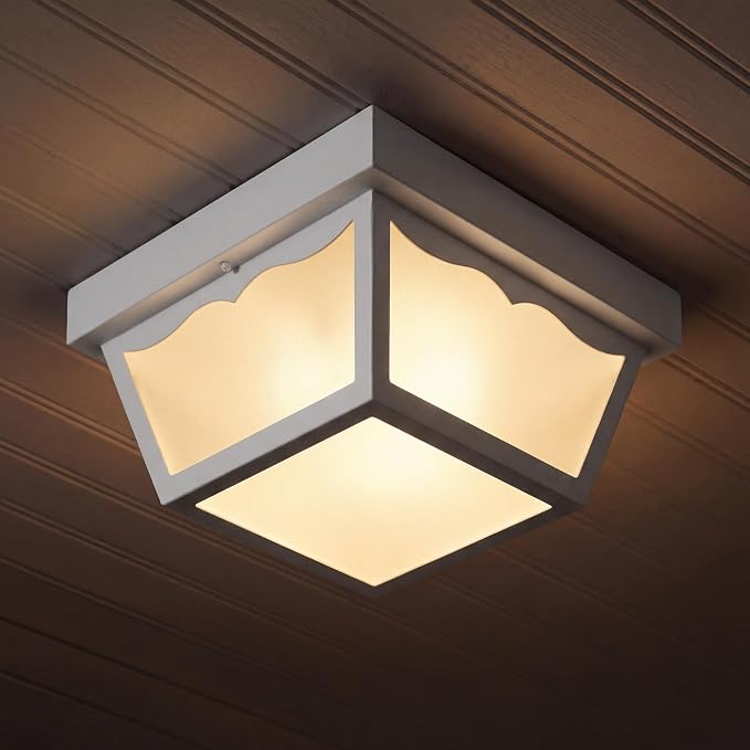 Progress Lighting 2-Light Indoor and Outdoor Flush Mount Ceiling Light, Interior and Exterior Ceiling-Mount Light Fixture for Porch Light, Patios, Garages, Hallways, 10-1/4'' by 5-1/2'', Black
