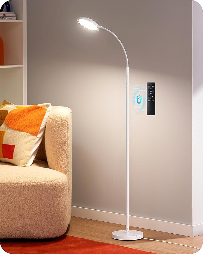 EDISHINE Gooseneck Floor Lamp 1300LM LED Floor Lamps for Living Room White | 4 Color Temperature, Dimmable, Remote & Touch Control, 30/60Min Timer, Adjustable Gooseneck for Bedroom, Office