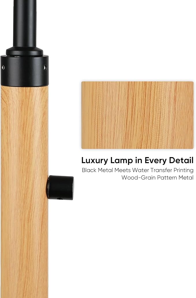 Dimmable Floor Lamp for Living Room, 65" Tall Metal Standing Lamp with LED Bulb, Mid Century Modern Arc Floor Lamp with Linen Shade for Bedroom, Reading Room, Office & Nursery, Black&Natural Color