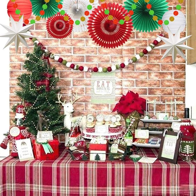 Christmas Party Decoration Set of Hanging Tissue Paper Fans Circle Garland Paper Lanterns for Italian Party Graduation Wedding Birthday Backdrop