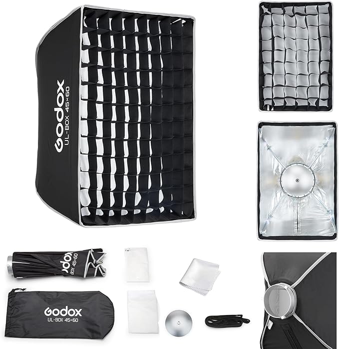 Godox Softbox UL-45x60 17.7"x23.6" Rectangular Softbox, Quick-Release Umbrella Design Bowens Mount with Grid & Deflector, for LED Video & Photography Lighting