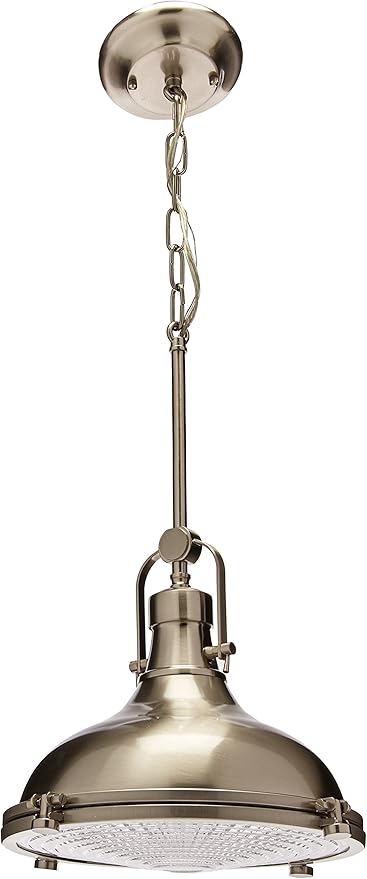 Progress Lighting 1-Light Fresnel Glass Coastal Pendant Light, Fresnel Lens Collection , Indoor, P5188-09, Brushed Nickel