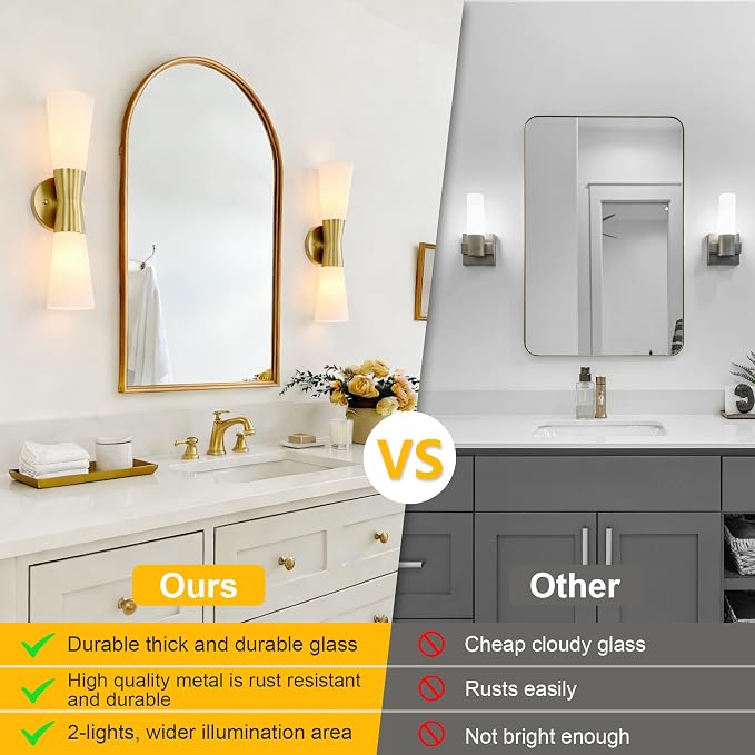 Wall Sconces Set of 2 for Bathroom, Modern Indoor Vanity Light Fixtures 17", Up Down Lighting, Wall Mount Lamp for Living Room Bedroom Hallway Stairway Fireplace Mirror E26 Base 2PC White&Gold