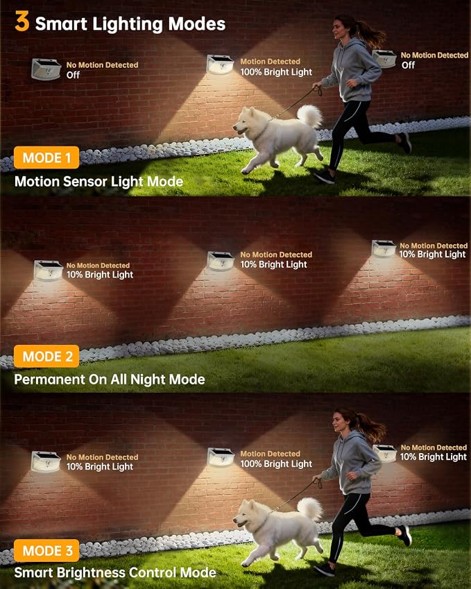 Aootek Solar Motion Sensor Lights Outdoor 120 LEDs, White, 2 Pack | Lights Reflector, 270° Wide Angle, IP65 Waterproof, Step Lights For Front Door, Yard, Garage, Deck