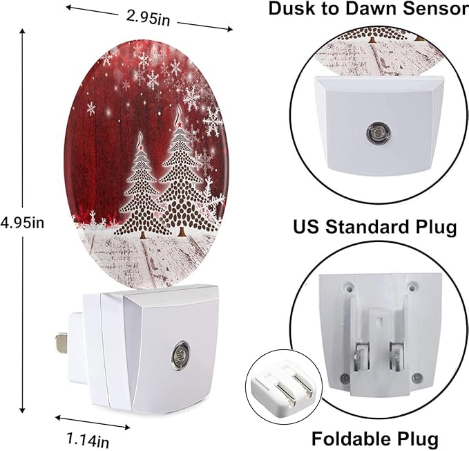 Plug-in Red Christmas Night Light Coffee Bean Trees Snowflake Nightlight with Dusk to Dawn Sensor, Auto On/Off 0.5W Energy-Saving LED Lighting for Men Women Boys Girls Gift