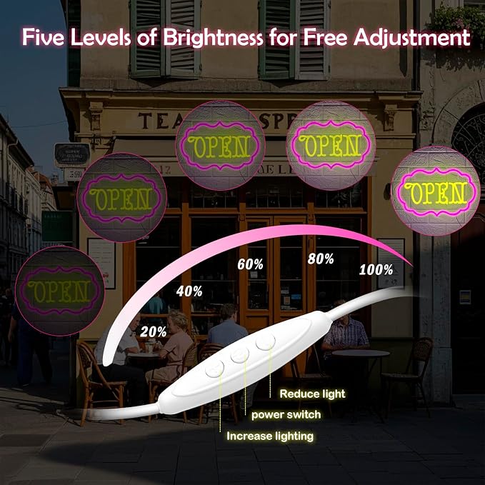 Open Neon Sign Dimmable LED Open Sign Light Shop Cafe Boutique Wall Decor | Ideal for Storefront Windows Studios Restaurants Bars and Events Creating a Welcoming Atmosphere for Customers and Guests