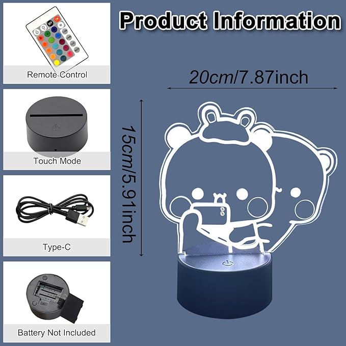 3D Night Light Gifts, Bear Shaped Table Lamp with Remote Control Gifts for Girls Birthday Christmas Valentine (Style 1)