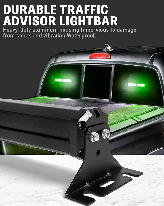 HLauto 1002L Emergency Strobe Traffic Advisor Light Bar: 40LED Dash Safety Warning Flashing Front/Rear Windshield Visor Light for Construction Vehicle, Trucks (2x10.7inch, Green White)
