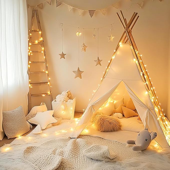 JMEXSUSS 4 Pack 50 LED Fairy Lights Battery Operated, 16.1ft Warm White Twinkle Lights Indoor Outdoor, Battery String Lights for Bedroom Classroom Dorm Wedding Party DIY Christmas Decoration