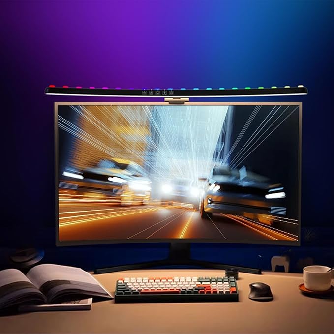 Diyeeni Curved Monitor Light Bar with Touch Control, 3 Color Temperatures (3200k, 4500k, 6900k), Dimmable RGB, Timing Function for Gaming and Office