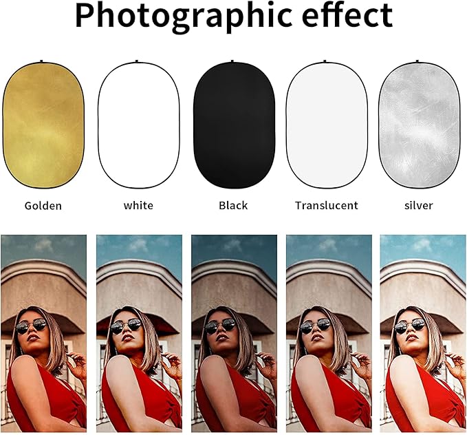 Godox 40"x60"/100x150cm Collapsible Photography Light Reflector, 5-in-1 Oval Multi Disc Diffuser with Carrying Bag - Gold, Silver, Black, White, Translucent for Studio Outdoor Lighting