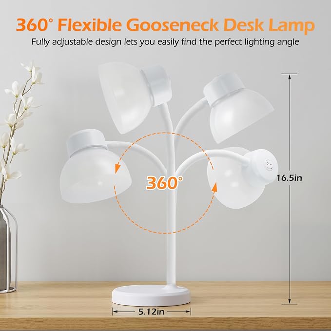 Desk Lamps for Home Office,Small LED Reading Lamp,5000K Eye-Care Desk Light | Desk Lamps for College Dorm, Kids Study Table, Bedroom , Flexible Gooseneck, Compact Small Table Lamp, Space-Saving Design