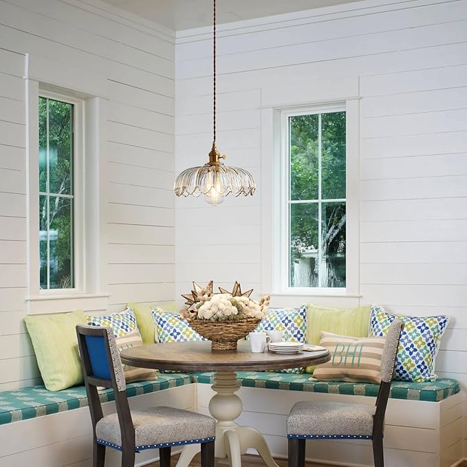 XZHGCEE Glass Pendant Lights Kitchen Island: Vintage Pendant Light Fixtures Small Pendant Light Dining Room, Clear Hanging Light for Living Room, Schoolhouse, Entryway, Foyer, E26