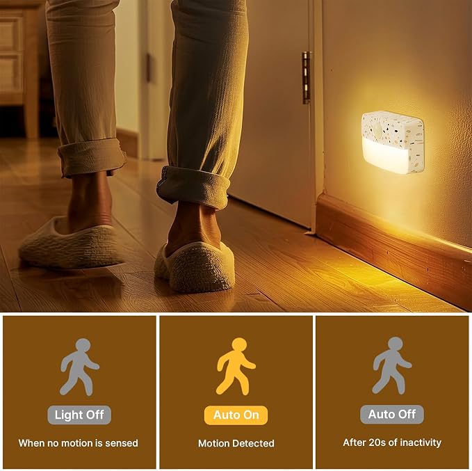 Guankai 16 Pack Motion Sensor Stair Light for Indoor, Battery Operated Closet Lights, Wireless Stick on Anywhere Hallway Lamp, Portable Led Night Lamps for Bedroom Under Cabinet Kitchen,Terrazzo White