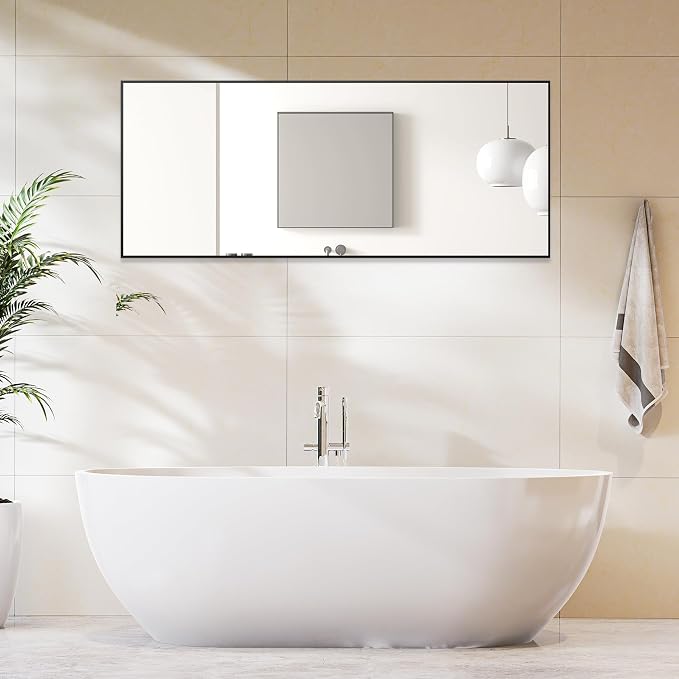 DUMOS Full Length Mirror 64"x21" Full Body Floor Mirrors for Bedroom or Cloakroom, Can Stand Alone, Hang or Lean Against Wall, Tall Wall Mirror with Stand, Black