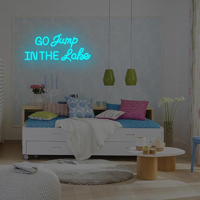Go Jump In The Lake Neon Sign for Wall Decor Lake House Decor Led Sign for Lake Life Dimmable Coastal Neon Light Up Signs for Bedroom Living Room Lake Life Wall Art Porch Cabin Boat Vacation
