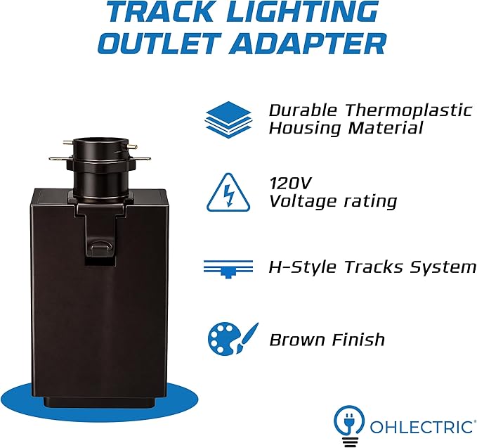 OHLECTRIC Track Light NT-327BR H-Track Lighting Outlet Adapter, H-Type Track (2-Pack) Brown Power Plug Accessory for Track Rail Systems