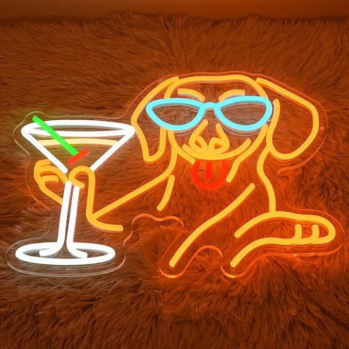 Dachshund Martini Neon Sign for Wall Decor Bar Neon Light Dog Drinking Martini Led Sign Animal Neon Light Signs for Bar Man Cave Pub Wine Cellar Decoration