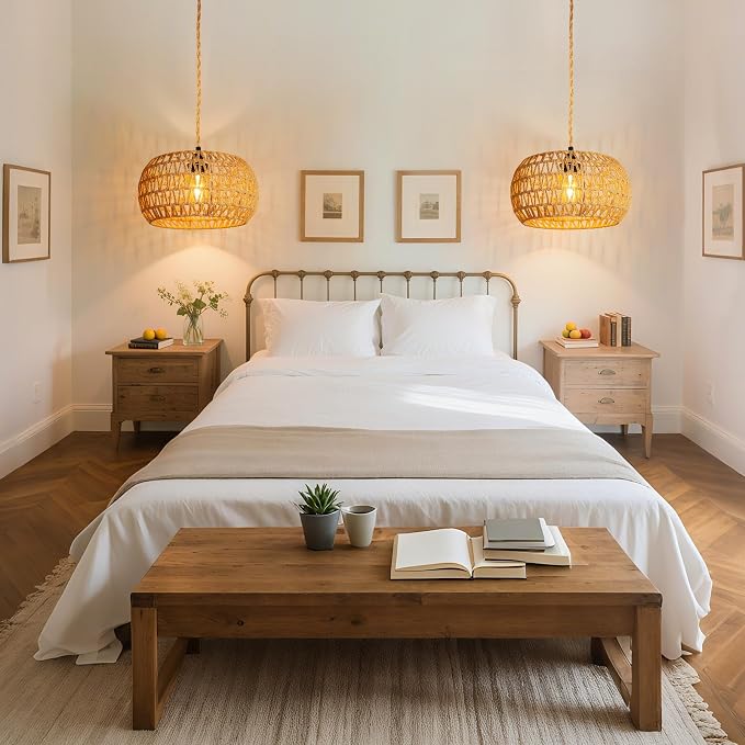 Hanging Lamps Rattan Pendant Light Hanging Lights 16.4ft Plug in Cord Pendant Light Fixture Plug Into Wall Outlet Pendant Lighting with On Off Switch for Bedroom Living