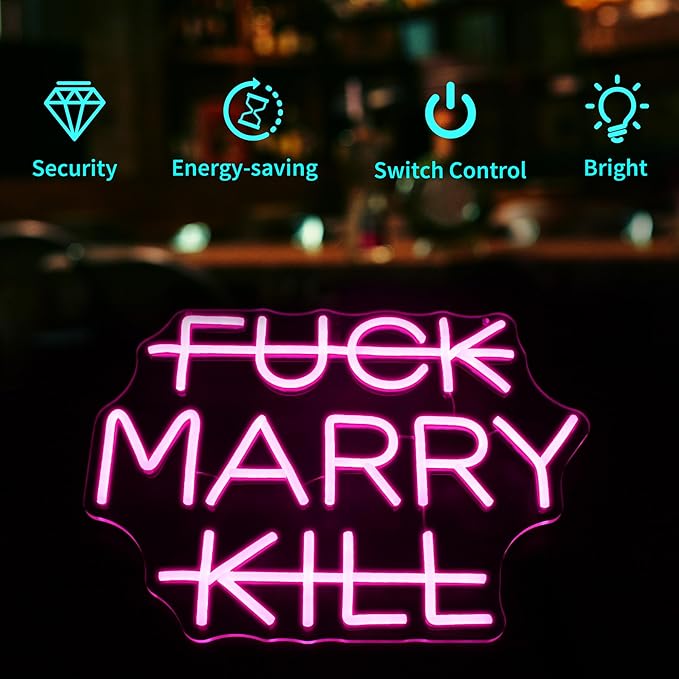 Marry Neon Sign, HSJNJKFU Pink LED Light Neon Signs for Wall Decor Wedding, Proposal, Anniversary, Celebration, Party, Room Decor, Bar Beer Signs for Man Cave - USB Powered