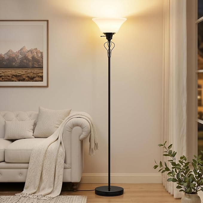 Floor Lamps for Living Room, 70" Tall Torchiere Floor Lamps, Plastic Shade | Bright Standing Lamp, Uplight, Stand Up Lamps Skinny Corner Lamp for Bedroom, Office, Dorm Room Decor, Separate On/Off Switch