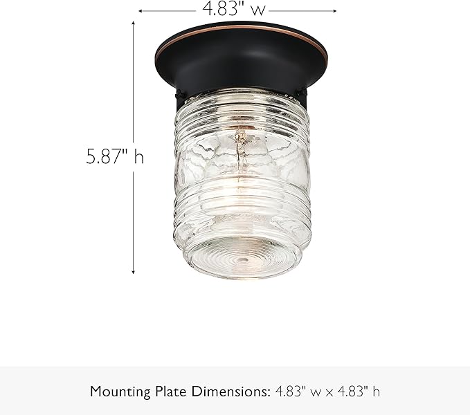 Design House Jelly Jar Ceiling Light, Indoor/Outdoor, Flush Mount, Dimmable, Uses (1) 60W Bulb, Oil Rubbed Bronze, 4.8 in Diameter x 5.9 in H, 587238