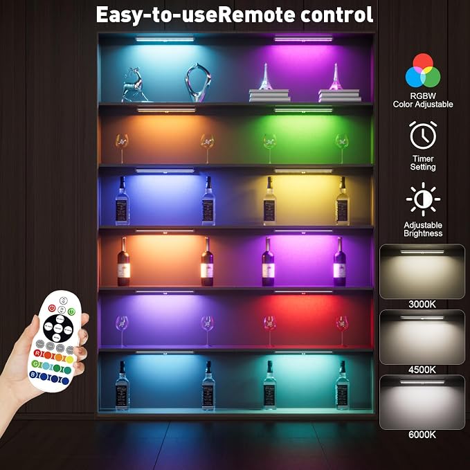 Under Cabinet Lighting,Rechargeable Motion Sensor Light Indoor Night Lights with Remote,58LED RGB under cabinet lights Bar,15Colors Wireless Under Counter Light Closet Lights for Kitchen,5pack