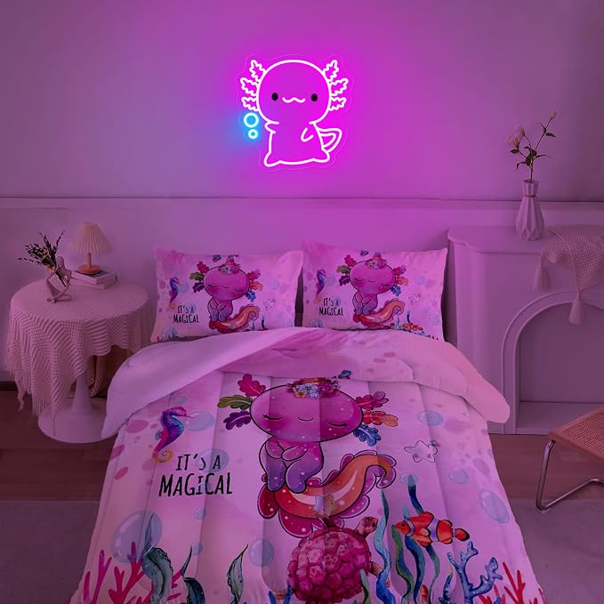 Axolotl Neon Sign, LED Night Light for Kids Room Wall Decor | Cute Bedroom Decor, Gamer Setup, Birthday Party, Nursery Room, Kawaii Style, Soft Glow, USB Powered, Gift Ready