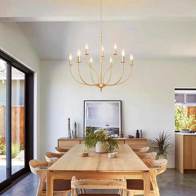 Gold Chandelier, 9-Light Gold Farmhouse Chandelier, 2-Tier Candle Modern Farmhouse Chandeliers for Dining Room Living Room Bedroom Foyer