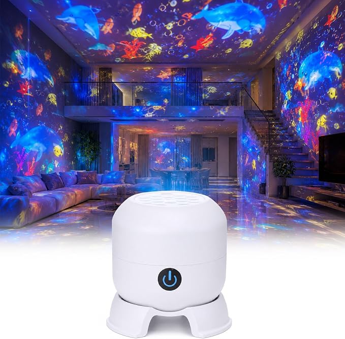 Dynamic Rotating Led Projector Light, Rotating Night Lamp | Dimmable Brightness, 360° Rotating Ocean Scene, USB Rechargeable, Night Light for Kids & Adults, Bedroom/Party Decor