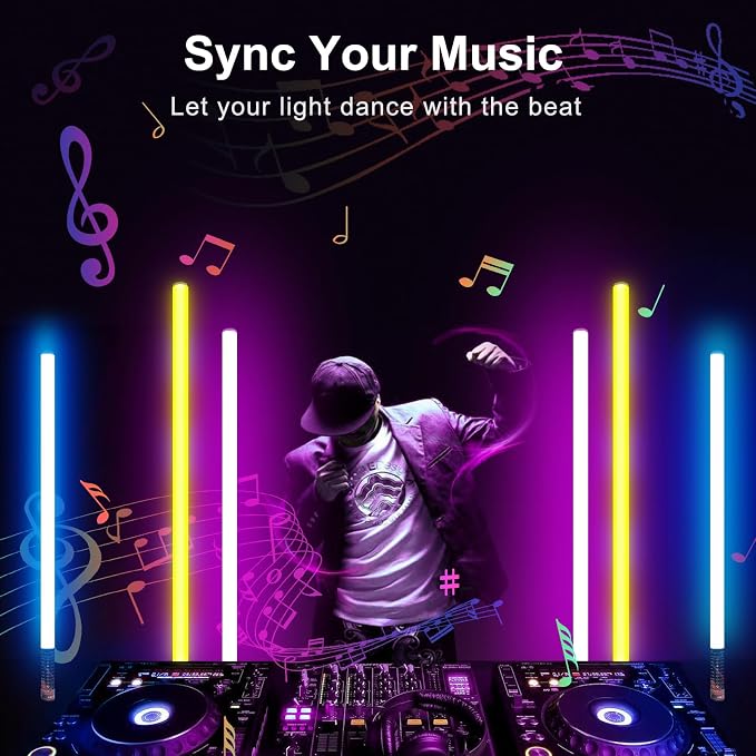 LUXCEO 2Pack 90cm RGB Tube Light Bar (3Ft) with Light Stand, 2.4G Remote Control, 5000 mAh Battery Powered LED Video Light Wand Stick for DJ Lighting, Dance Club and Photography Lighting