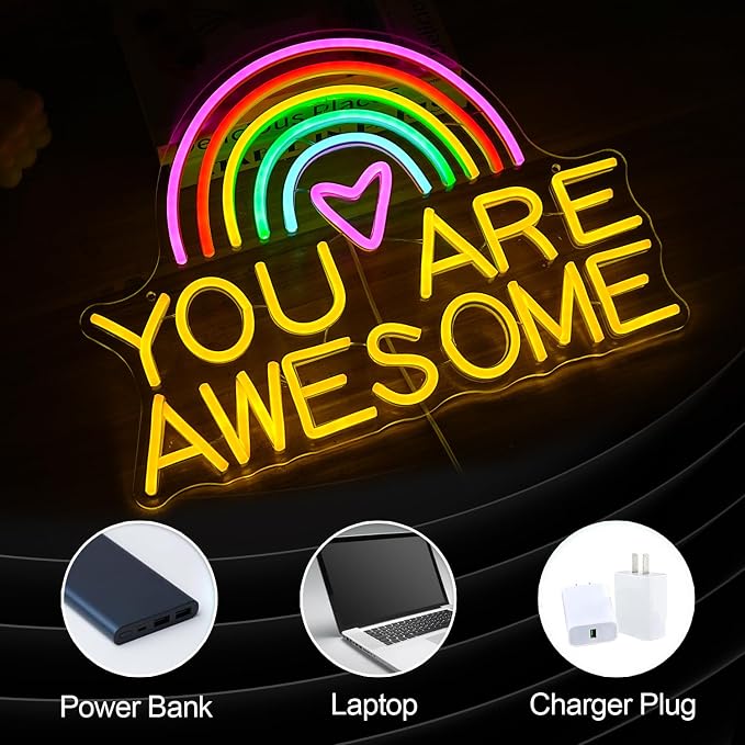 You Are Awesome Neon Sign USB Power Led Rainbow Light Up Sign for Wall Decor Dimmable You Are Awesome Neon Light for Classroom Living Room Kids Room Wedding Birthday Party Bar