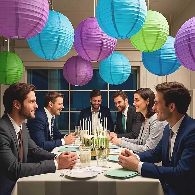 Purple -Green and Blue Paper Lanterns 12Pcs Hanging Lanterns for Birthday Party, Wedding, Home Decor, Baby Shower Festive Decoration