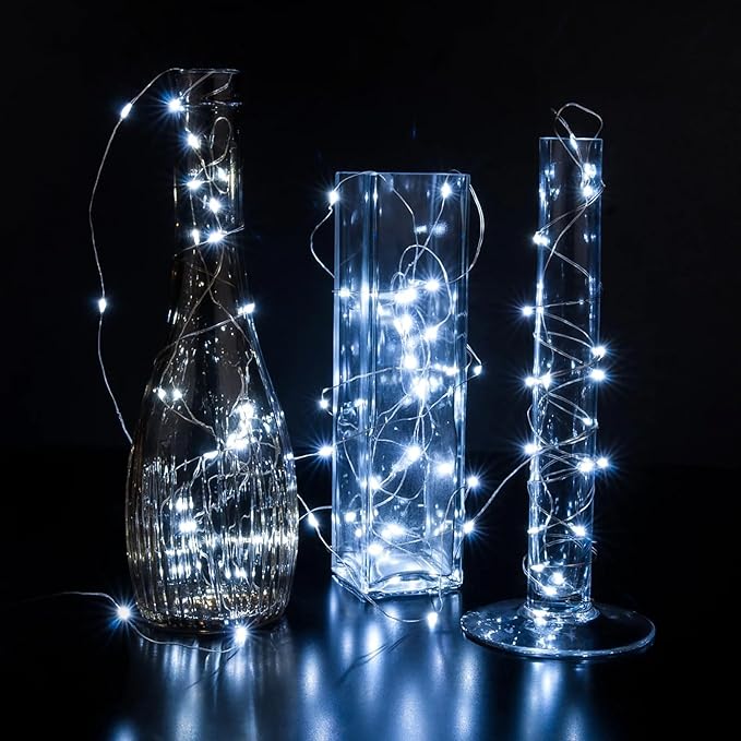 24 Pack Fairy Lights 7Ft 20 LED Twinkle String Lights 3 Modes Battery Operated Waterproof Firefly Starry for Mason Jar Wedding Party Bedroom Patio Christmas Day Table Centerpieces,Cold White