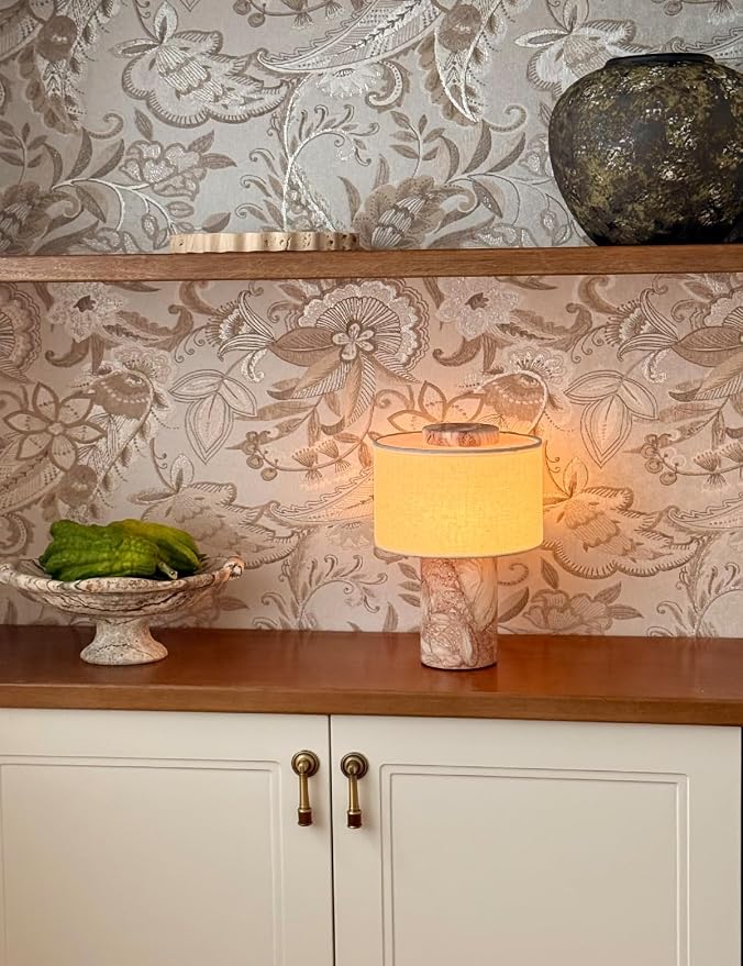 BSOD Pink Shell Marble Lamp Stone Lamps - Fossil Marble Table Bedside Cordless Luxury Cute Design Bedside Lamp for Home Decor, Bedroom, Living Room & Gifts (Rechargeable Pink Lumachella Lamp)