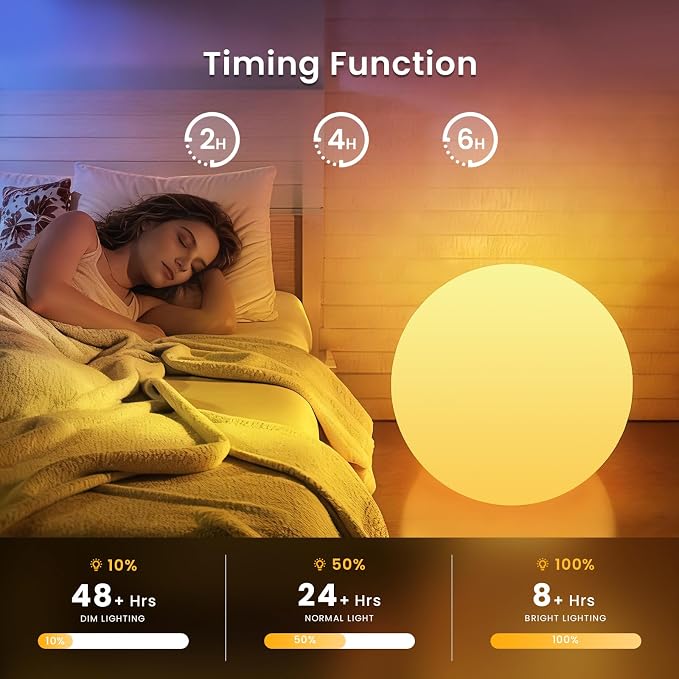LOFTEK 16-inch Rechargeable LED Glow Ball, Waterproof Globe Lamp w/Remote | 16 Colors Change Night Light, Auto Timer, Cordless & Dimmable Large Floor Lamp for Home Patio Decor Living Room