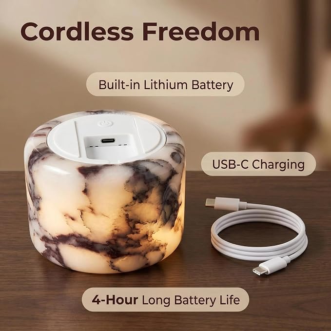 Marble Desk Lamp Touch Control Rechargeable Dimmable LED Light | Premium Natural Marble Base Sensitive Touch Control 3-level Dimming Eye-caring LED Night Light for Bedroom Ambient Decor