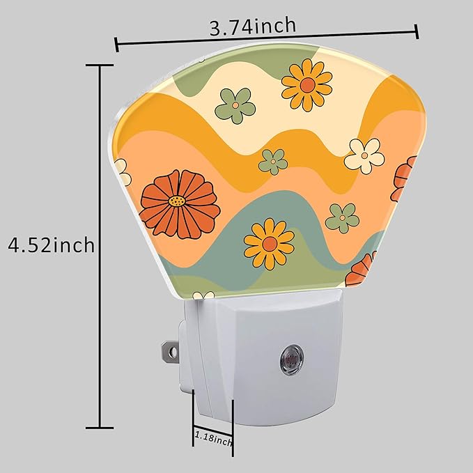 Retro Groovy Floral Night Light, Colorful Wave Nightlight Plug into Wall with Dusk to Dawn Sensor for Kid Girls Boys Women Men Bedroom, Hallway, Kitchen, Bathroom, Stairs Decor