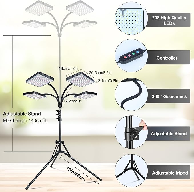 Grow Lights for Indoor Plants 100W, Natural Sunlight Full Spectrum Plant Growing Lamps for Houseplants & Bonsai Tree, 4/8/12/16/20 Hr Timer Plant Light Auto On/Off Everyday
