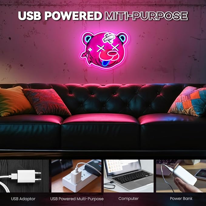 Pink Bear Neon Sign, Bear Head Neon Signs for Wall Decor, Dimmable Acrylic Neon Lights for Girls Room Bedroom Game Room Club Bar Party Decorations, Perfect Gifts