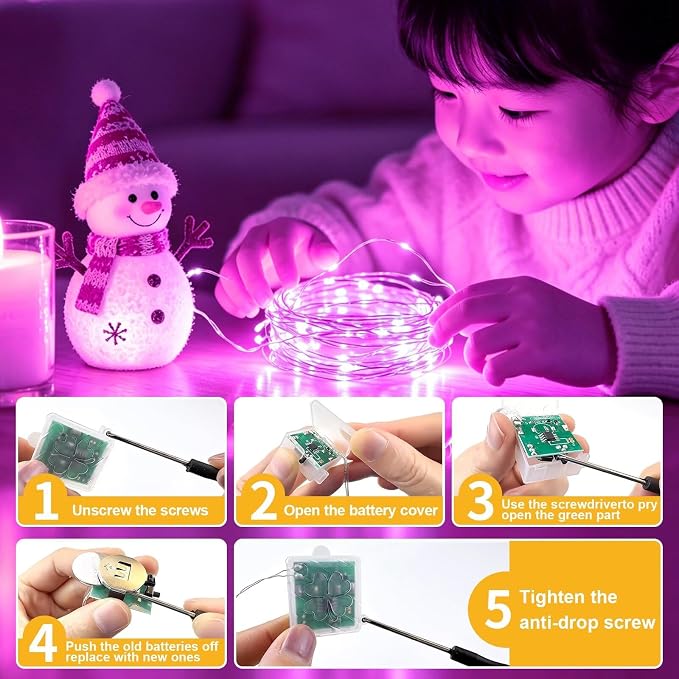 ZGWJ 12 Pack Pink Fairy Lights, Mini String Lights with Remote and Timer | 8 Lighting Modes Timing Function Battery Operated 7 FT 20 LED Waterproof,Halloween Christmas Tree Parties Decor
