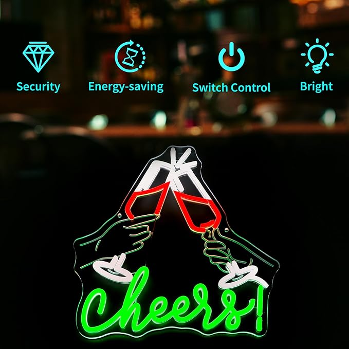 Neon Sign, HSJNJKFU Cheers Neon Signs for Wall Decor Beer Signs for Man Cave, Party, Birthday, Home, Room Decor - Art Carving Design LED Light up Sign - USB Powered