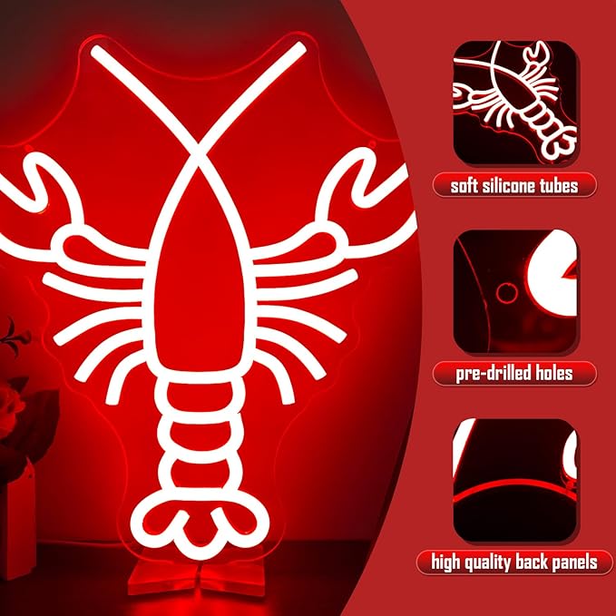 Lobster Neon Sign for Wall Decor Dimmable Crawfish party decorations Led Neon Sign for Bedroom Bar Neon Signs Neon Light Up Signs for Home Club Party Hotel Bar Restaurant Decor Gift