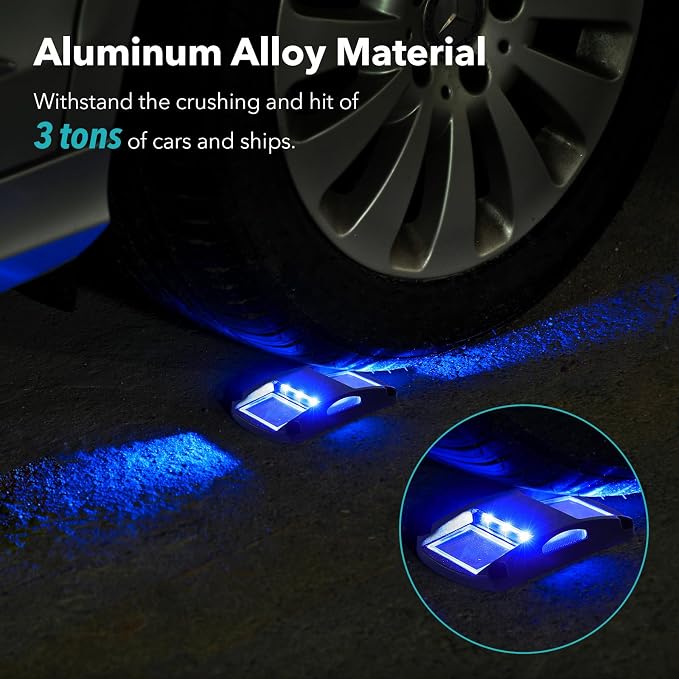 AGPTEK Solar Driveway Lights 12 Pack, Outdoor Deck Dock Marine Waterproof | LED Solar Powered Driveway Marker Lights for Warning Step, Sidewalk, Pathway, Garden, Yard (Blue Light, Black)