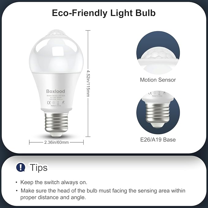 Motion Sensor Light Bulbs for Outdoor Indoor,12W(100W Equivalent) A19 E26 3000K Soft White Motion Activated Dusk to Dawn Outdoor Light Bulb for Front Door Porch Garage Basement Hallway, 2 Pack