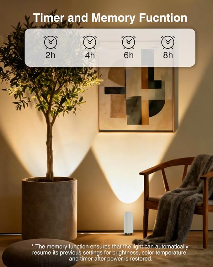 2 Pack Uplighting Indoor, 7W LED Floor Can Lights with Remote, 5.9ft Cord Plug-in Spotlight for Indoor Plants, Wall & Art, 3 Color Temps, Auto-Loop Timer, Memory Function, Non-replaceable Bulb